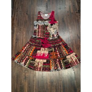 Julian Taylor Dress Womens Large Red Black Tribal Aztec Print Sleeveless Boho